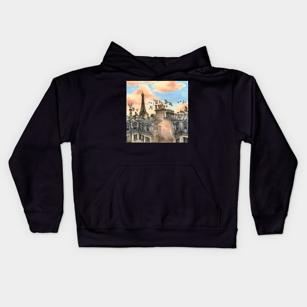 Paris gold Kids Hoodie by maxwellillustration